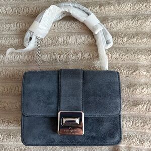 Kate Spade Phoebe Suede Turnlock Mini Flap Crossbody in Blazer Blue‎ NWT